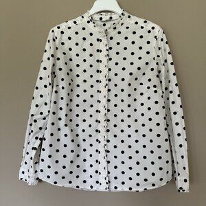 Boden Virginie Ruffle Polka Dot Long Sleeve Button Shirt Women 10 (UK 14) White